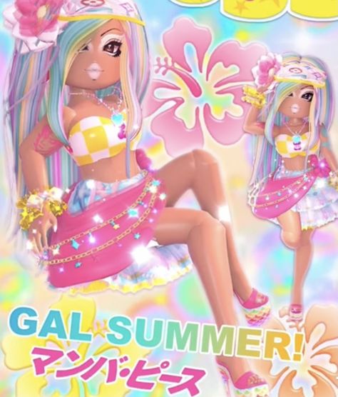 Good Royal High Outfits, Gyaru Fashion Summer Royale High, Summer Gyaru Royale High, Royale High Decora Outfits, Somewhere Over The Rainbow Outfit Royale High, Royale High Somewhere Over The Rainbow, Gyaru Fits Royale High, Royale High Roblox Outfits Gyaru, Gyaru Rh Outfits