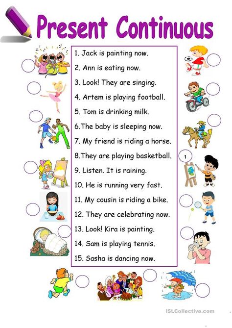 Present Continuous Worksheet, Present Continuous Tense, English Grammar For Kids, Present Continuous, Grammar For Kids, English Activities For Kids, Easy English, English Exercises, Teaching English Grammar