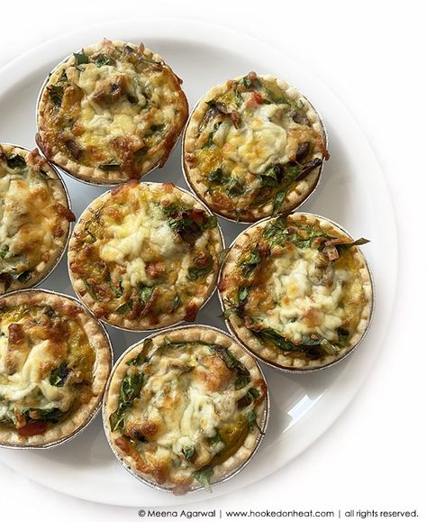 Spinach Mushroom Feta Quiche Mushroom Feta Quiche, Frozen Tart Shells, Spinach Tart, Recipe For Spinach, Feta Quiche, Grilled Cheese With Tomato, Mushroom Tart, Mushroom Appetizers, Mushroom Quiche