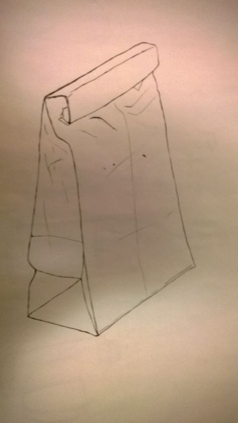 Contour of a paper bag; Fountain pen Fiona Apple Paper Bag Tattoo, Paper Bag Drawing Sketch, Paper Bag Drawing Ideas, Paper Bag Tattoo, Bags Clairo Tattoo, Bag Tattoo Ideas, Paper Bag Drawing, Bags Tattoo, Contour Drawings