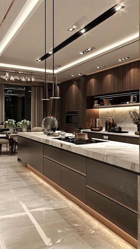 Modern Luxury Kitchen 2024, Modern Kitchen Design Luxury Big, Modern House Kitchen Design, Contemporary Kitchen Design Luxury, Big Modern Kitchen, Kitchen Interior Design Modern Luxury, Modern Elegant Kitchen, Lux Kitchen, Luxury Houses Kitchen