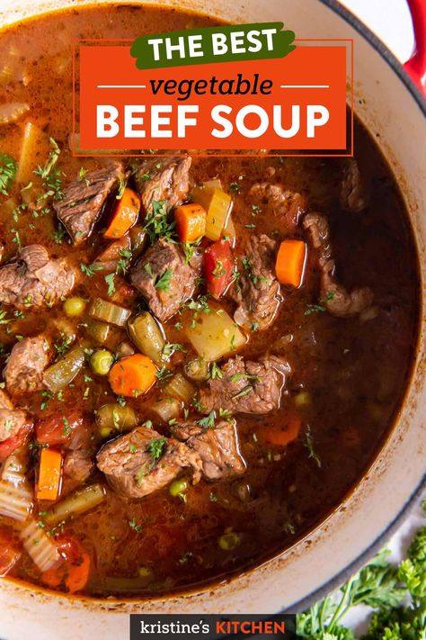 Beef Soup Crockpot, Easy Vegetable Beef Soup, Homemade Vegetable Beef Soup, Veggie Soup Recipes, Hearty Soup Recipes, Beef Soup Recipes, Homemade Soup Recipe, Vegetable Beef Soup, Vegetable Soup Recipes