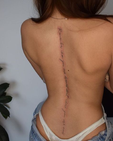 Spine Tattoo Spanish, Spanish Spine Tattoo, Curvy Spine Tattoo, Mid Back Spine Tattoo, Back Tattoo Women Spine Quotes French, Open Dress, Back Tattoo, Cute Tattoos, Tattoo Ideas