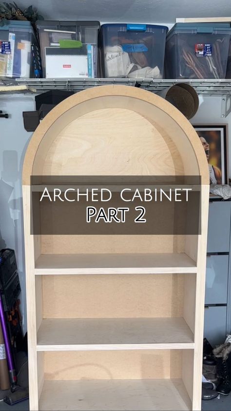 THE ARCH IS INSTALLED onto the cabinet! 🎉 Isn’t this arched cabinet really coming to life now? Last time I made my green arched cabinet… | Instagram Arched Door Cabinet, Arch Cabinet Makeover, How To Build An Arched Bookshelf, Diy Arched Shelf, Arched Bookshelf Diy, Diy Arched Bookcase, Diy Arched Cabinet, Make Shaker Cabinet Doors, Arched Wardrobe