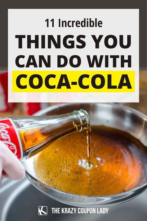 If you love Coca-Cola, you're going to be shocked at all the household hacks that give Coke a starring role. Coca-Cola can be used as an easy and cheap toilet cleaner, to clean old pennies and make them look brand new, clean eyeglasses, get burnt residue off of pots and pans, and even loosen stuck screws and bolts. The Krazy Coupon Lady has the home hacks, household cleaning tips, and money-saving solutions you are searching for! Coke Cleaning Hacks, Crazy Pieces, Cleaning With Coke, Coke Can Crafts, Clean Burnt Pots, Coca Cola Recipes, Baking Soda Cleaner, Cleaning Pans, Cola Recipe