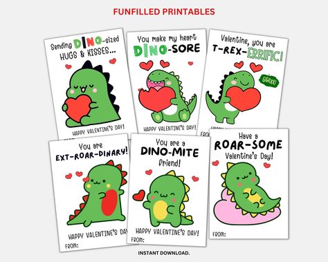 Cute Dinosaur Valentines Cards, Kids Valentine Cards, Preschool School Classroom Valentines Class Gift, Daycare Toddler Boy Valentine Cards Dinosaur Valentine Cards, Valentine Cards Printable, Dino Valentines, Dinosaur Valentine, Daycare Gifts, Saint Valentin Diy, Valentine Printables, Dinosaur Valentines, Classroom Valentines