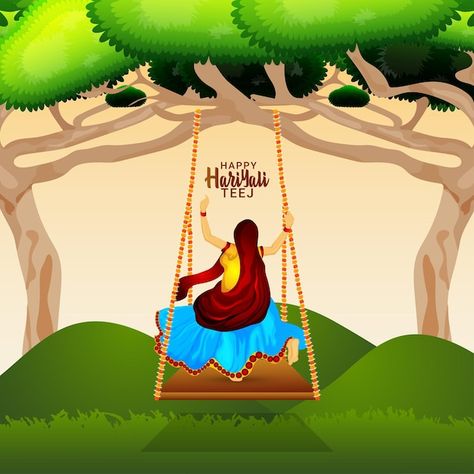 Teej Festival Chart, Teej Festival Creative Ads, Hariyali Teej Video, Happy Teej Video, Hariyali Teej Images, Festival Drawing Easy, Happy Hariyali Teej, Happy Teej, Festival Drawing