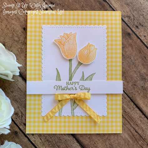 Stampin’ Up! Timeless Tulips Mother’s Day Card – Stamp It Up with Jaimie Mothers Day Cards Homemade, Mothers Day Cards Handmade, Tulips Card, Happy Mother's Day Card, Mothers Day Gifts From Daughter, Mother's Day Greeting Cards, Spring Cards, Handmade Kids, Mother's Day Diy