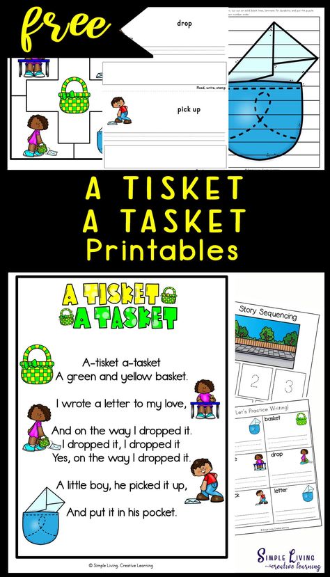 A Tisket A Tasket Printables A Tisket A Tasket Nursery Rhyme, A Tisket A Tasket, Letter To My Love, Nursery Rhymes Activities, Aesop's Fables, Story Sequencing, Story Activities, Alphabet Matching, Led Pencils