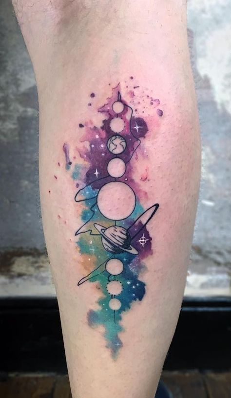 120+ Cool Space Tattoo Ideas - Galaxy, Universe Tattoo Designs - TattoosBoyGirl Planet Tattoo, Tattoo Diy, Planet Tattoos, Galaxy Tattoo, Tattoo Zeichnungen, Theme Tattoo, Watercolor Tattoos, Inspiration Tattoos, Disney Tattoo