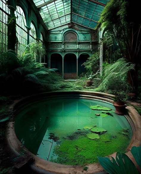 Green House Aesthetic, Abandoned Greenhouse, Underground Greenhouse, Abandoned Human Structure, Reptile House, Gothic Buildings, Abandoned House, Lost City, Old Building