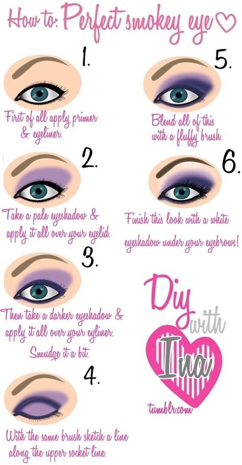 Makeup Ideas Step By Step Eyeshadows Easy Smokey Eye Tutorial, Diy Smoky Eyes, How To Do A Smokey Eye For Beginners, Blue Smokey Eye Makeup Tutorial, Black Smokey Eye Makeup Step By Step, Purple Eye Makeup Tutorial, Smokey Eye Makeup Steps, Highlight Colors, Diy Eyeshadow