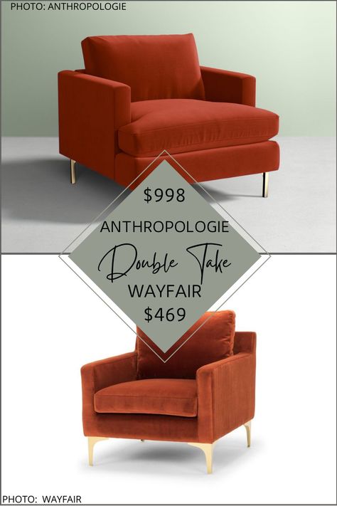 Are you looking for an Anthropologie Bowen Chair dupe? If you love the look of velvet side chairs, this copycat is for you! These accent chairs come in grey, green, rust, black, and more colours. I could see these velvet chairs as accent chairs in a living room, guest bedroom, or nursery. #inspo #design #decor #knockoff Anthropologie Chair, Anthropologie Furniture, Velvet Chairs, Velvet Accent Chair, Velvet Accents, Nursery Inspo, Gold Legs, Rustic Contemporary, Velvet Chair