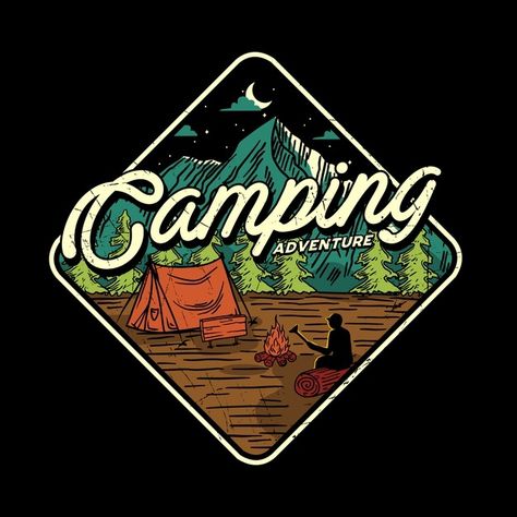 Camping adventure illustration | Premium Vector #Freepik #vector #nature #mountain #forest #camping Adventure Graphic Design, Outdoors Logo Design, Hiking Blanket, Adventure Illustration, Camping Logo, Camping Drawing, Sublimacion Ideas, Adventure Logo, Design Camp