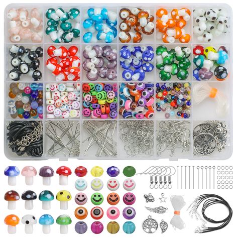 Mushroom Beads, Earring Art, Diy Kandi Bracelets, Evil Eye Beads, Beads Charm, Jewelry Making Kits, Jewelry Making Bracelet, Bead Charms Diy, Diy Bracelets Patterns