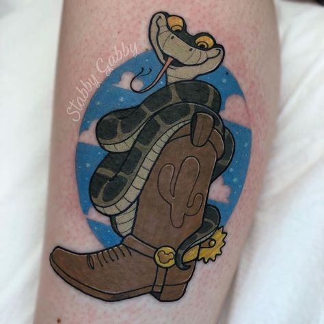 Snake In My Boot Tattoo, Snake In Boot Tattoo, Snake In My Boot, Boot Tattoo, Toy Story Tattoo, Gorgeous Tattoos, Disney Tattoos, A Snake, Toy Story