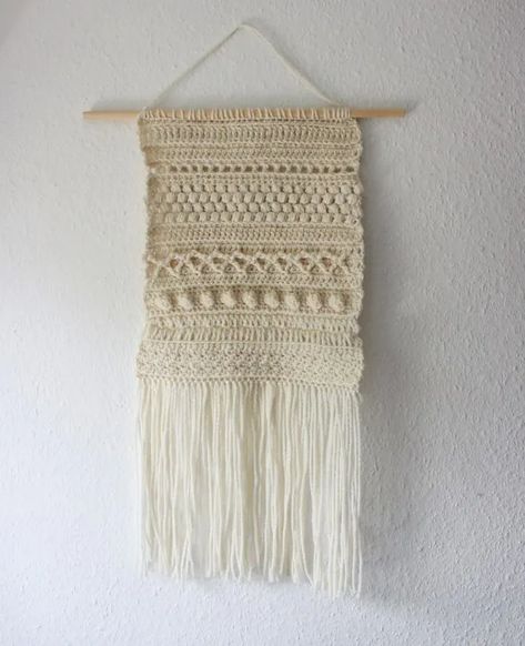 Crochet with Kath: textured wall hanging tutorial | LoveCrafts Crochet Door Hanging, Crochet Tapestries, Textured Wall Hanging, Crochet Wall Hanging, Crocheted Things, Broomstick Lace, Hanging Crochet, Crochet Wall Art, Crochet Decor