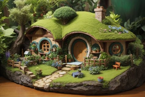 Miniature Hobbit House, Mini Hobbit House, Tinkerbell House, Hobbit Houses Diy, Hobbit Garden, Hobbit Houses, Casa Hobbit, Fairy House Crafts, Clay Fairy House