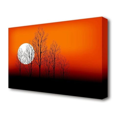 Orange Wall Prints, Image Illusion, Sunset Landscape Painting, Easy Acrylic Painting Ideas, Sunset Trees, Acrylic Painting Ideas, Easy Acrylic Painting, Trees Landscape, Orange Painting