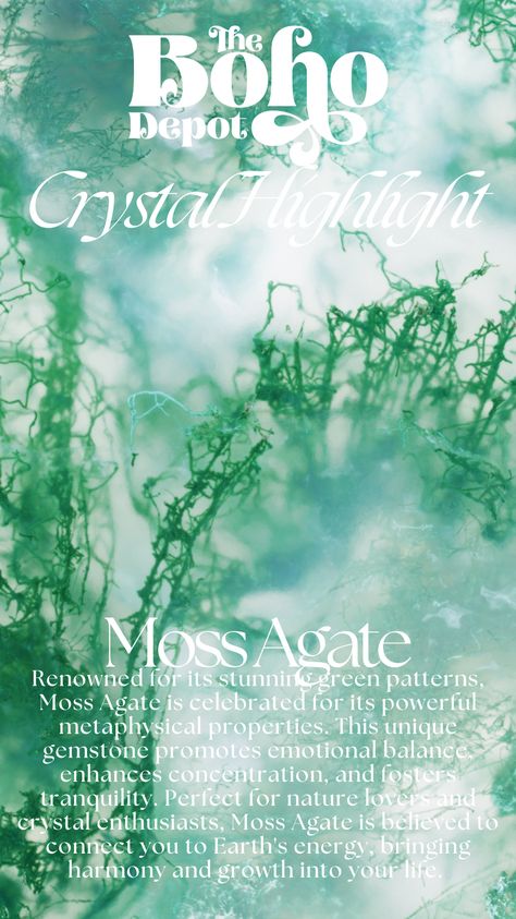 Renowned for its stunning green patterns, Moss Agate is celebrated for its powerful metaphysical properties. This unique gemstone promotes emotional balance, enhances concentration, and fosters tranquility. Perfect for nature lovers and crystal enthusiasts, Moss Agate is believed to connect you to Earth's energy, bringing harmony and growth into your life.  Find yours today at The Boho Depot! Rose Quartz Accessories, Green Patterns, Metaphysical Gifts, Metaphysical Shop, The Body Book, Sagittarius And Capricorn, Virgo And Libra, Capricorn And Aquarius, Garden Bedding