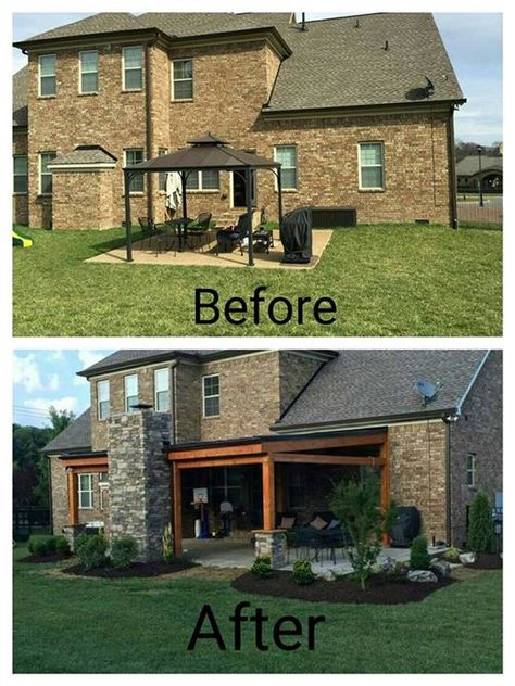 Landscaping Around Covered Patio, Covered Porch Landscaping, Deck Options, Porch Landscaping, Modern Backyard, Side Yard, Exterior Decor, Exterior House, Covered Porch