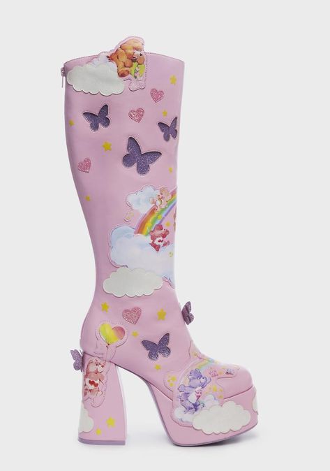 Care Bear Shoes, Bear Boots, Bear Shoes, Sparkly Butterfly, Alternative Shoes, Kawaii Shoes, Pattern Shoes, Funky Shoes, Heels Outfits