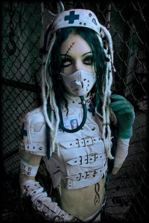 Abattoir Medical Surveyor by Itza Jupiter Horror Nurse, Cybergoth Fashion, Gothic Mode, Goth Outfit, Cyberpunk Clothes, Apocalyptic Fashion, Set Photo, Cyberpunk Fashion, Goth Women