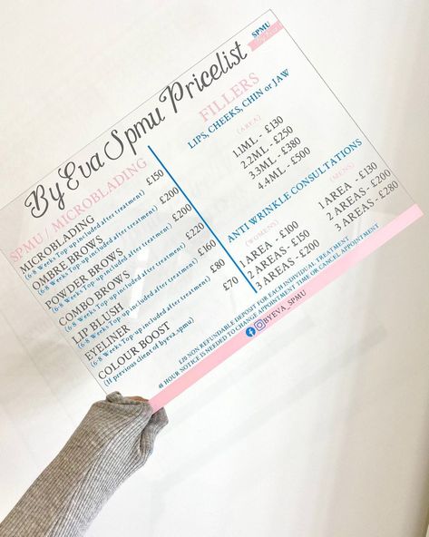 Acrylic sign price list this ones for my beauty/aesthetic people Beauty Aesthetic, My Beauty, Aesthetic People, Acrylic Sign, Price List, Microblading, Anti Wrinkle, Custom Sign, Eyeliner