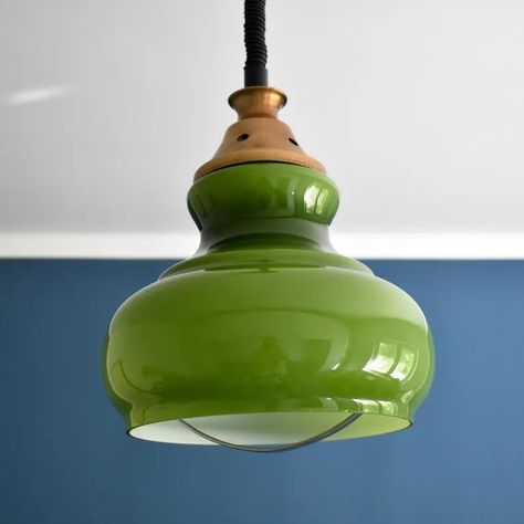 Space Age Green Opaline Glass Pendant Lamp / Green Cased Glass Ceiling Light / Made in Yugoslavia by Emi Poljcane / 1970s Lamp - Etsy Green Pendant Light, 70s Design, Lamp Green, Glass Ceiling Light, Green Pendant, Glass Ceiling Lights, Vintage Space, Table Kitchen, Glass Pendant Lamp