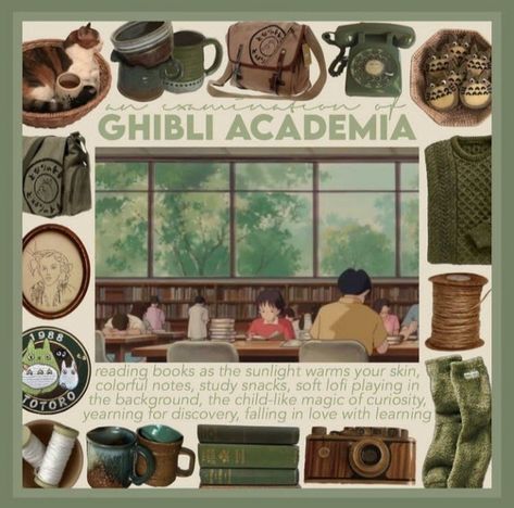 Studying Studio Ghibli, Ghibli Academia Aesthetic, Plant Academia Outfits, Ghibli Aesthetic Clothes, Ghibli Academia, Ghibli Studio Aesthetic, Ghiblicore Aesthetic, Studio Ghibli Fashion, Colorful Academia