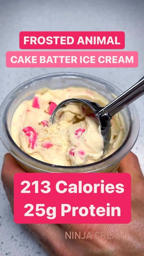 Cake Batter Ninja Creami, Ninja Products, Cake Batter Extract, Fairlife Milk, Healthy Protein Desserts, Frosted Animal Crackers, Ninja Creami Recipes, Cake Batter Protein, Recipes High Protein