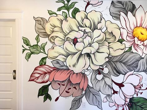 A Plymouth indoor for @brooklynoutdoor Louise Jones, Floral Mural, Flower Mural, Institute Of Contemporary Art, Stencil Design, Painting Decor, Wall Drawing, Backyard Makeover, Art Programs