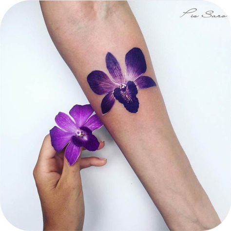 Purple Orchid Tattoo, Orchid Flower Tattoos, Flower Tattoo Meanings, Orchid Tattoo, Flower Tattoo Back, Small Flower Tattoos, Flower Tattoo Shoulder, Curly Short, Floral Tattoo Sleeve