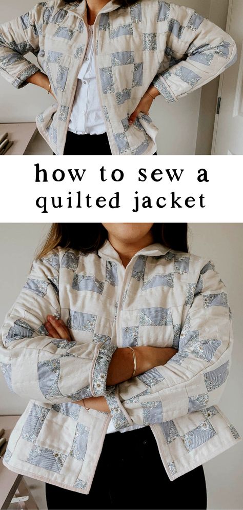 How to make a quilted jacket with me. Quilt jackets are a beautiful, unique piece to add to your wardrobe. Quilted Cardigan Pattern, Sew A Quilted Jacket, Quilt Sweater Pattern, Sewing Clothes With Quilting Cotton, Sewing Jacket Pattern, How To Make A Quilt Jacket, Patchwork Quilt Jacket Pattern, Repurposed Quilt Jacket, Sew Jacket Pattern