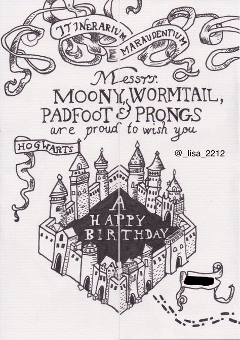 Marauders Map Printable, Map Cake, Harry Potter Birthday Cards, Happy Birthday Harry Potter, Harry Potter Sketch, Harry Potter Scrapbook, Harry Potter Marauders Map, Harry Potter Bday, Happy Birthday Cards Diy