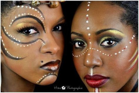 Wakanda Makeup Ideas, Wakanda Makeup, Contouring Black Women, Makeup Ideas Contouring, Jungle Makeup, Halloween Indian, African Face Paint, African Makeup, Fantasy Make-up