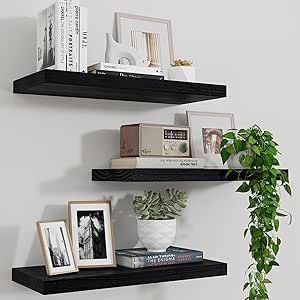 Marsmiles Black Floating Shelves, 17 Inch Wall Shelf Set of 3, Rustic Wood Shelves for Wall Storage, Wall Mounted Wooden Display Shelf for Bathroom Bedroom Kitchen Garage, Distressed Black Rustic Wood Shelves, Shelf For Bathroom, Bookshelves In Bedroom, Black Floating Shelves, Shelves For Wall, Kitchen Garage, Storage Wall, Wooden Display, Display Shelf