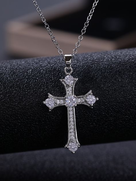 Cubic Zirconia Cross Charm NecklaceI discovered amazing products on SHEIN.com, come check them out! Jewelry Photography Tutorial, Dope Jewelry Accessories, Cross Charm Necklace, Cross Jewelry Necklace, Pretty Jewelry Necklaces, Jewelry Accessories Ideas, Jewelry Lookbook, Diamond Cross, Christian Jewelry