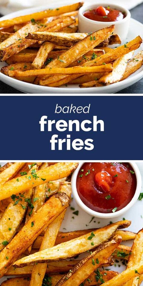 Super crispy and perfectly spiced, these Baked French Fries are the perfect snack or side dish. Forget the deep fryer, these homemade fries are just as good and are better for you! French Fry Recipe Baked, Oven French Fries, Beef Burrito Recipe, Baked French Fries, French Fries At Home, Creamy Pasta Bake, Creamy Chicken Tortilla Soup, Homemade Fries, Night Recipes