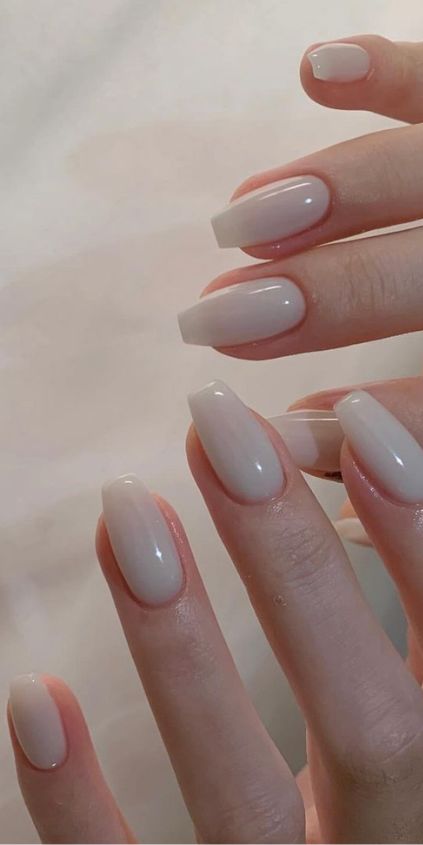 DIY: How to Do Chrome Nails Step By Step Tutorial | +8 Stunning White Chrome Nails Designs For Inspo Vanilla Chrome Nails Square, White Crome Nails Almond French, White Chrome Nails Coffin, Milky Coffin Nails, Square Milky Nails, Off White Chrome Nails, Chrome French Tip Nails Coffin, White Cream Nails, Milky White Coffin Nails