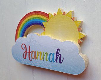 Rainbow wood plaque | Etsy Rainbow Name Sign, Cloud Names, Unicorn Books, Daycare Room, Rainbow Wood, Boy Girl Nursery, Boy Girl Bedroom, Work Sheet, Peacock Decor