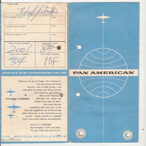 Pan American Airlines, Airplane Ticket, Vintage Airline Posters, Airline Ticket, Vintage Ticket, Fly With Me, Vintage Planes, Ticket Design, Airline Travel