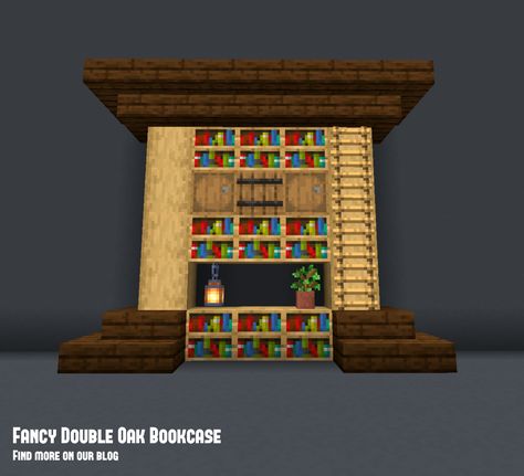 Minecraft bookcase made out of oak wood Minecraft Bookcase, Minecraft Staircase, Minecraft Build Ideas, Minecraft Tree, Minecraft Building Blueprints, Case Minecraft, Minecraft Interior, Minecraft Structures, Minecraft Blocks