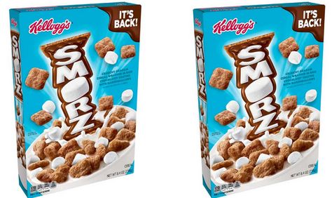 Kellogg's has officially announced they will be bringing back SMORZ cereal. The popular campfire snack-inspired cereal left cereal aisles two years ago and hasn't returned since. Made with crunchy graham cracker squares coated in chocolate and paired with little marshmallow pieces, the cereal makes its long-awaited to store shelves in January. You can find them at participating grocery retailers nationwide. Kellogs Cereal, Smores Flavors, Cold Breakfast, Cereal Kelloggs, Campfire Snacks, Chocolate Covered Graham Crackers, Kids Cereal, Cereal Bar, Cereal Bars