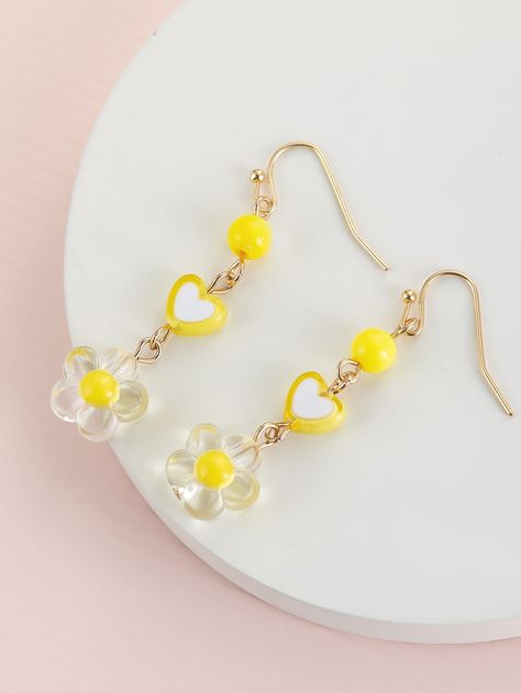 Yellow Cute   Polyresin  Dangle Embellished   Jewelry Aretes Diy, Anting Manik, Embellished Fashion, Diy Jewelry Unique, Bracelet Craft Diy, Yellow Jewelry, Kawaii Jewelry, Funky Earrings, Gelang Manik