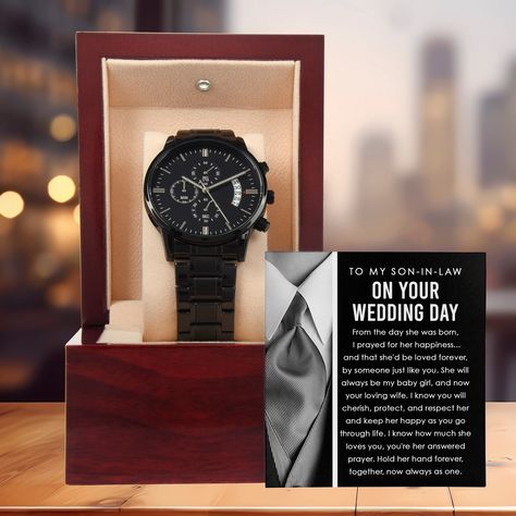 🎁 Give your son-in-law a gift he'll cherish forever on his wedding day! 💍 The Hold Her Hand Forever Black Chronograph Watch is the perfect way to symbolize his commitment to your daughter. ⌚️ Don't miss out on this meaningful and stylish gift for your bonus son. 🙌 #SoninLawGift #WeddingDay #ForeverWatch #BlackChronograph #HoldHerHand #BonusSon #GiftIdeas #WeddingSeason #FamilyLove #FatherinLaw 🎉 Shop Now https://bit.ly/3WbvUNk Son In Law Gifts, Forever Together, Loving Wife, She Loves You, My Baby Girl, Moon Gifts, Son In Law, Be My Baby, Groom Gift