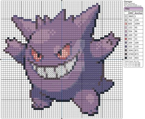 Gengar Cross Stitch Pattern, Gengar Cross Stitch, Alakazam Pokemon, Pokemon Cross Stitch Patterns, Pokemon Cross Stitch, Pixel Art Pokemon, Pokemon Pattern, Pokemon Craft, Pixel Art Pattern