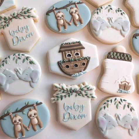 Noahs Ark Party, Noahs Ark Baby Shower, Elephant Cookies, Noah S Ark, Girl 2nd Birthday, The Ark, Baby Cookies, Twins Baby Shower, Animal Cookies