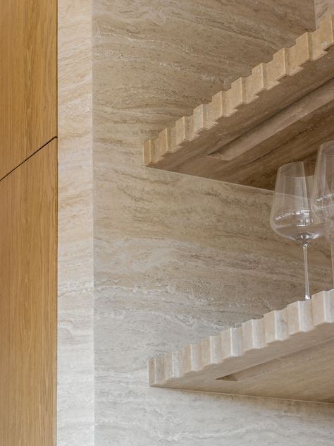 Kitchen | Can Brut by Framework Studio | est living Server Station, Millwork Details, Joinery Design, Joinery Details, Est Living, Shelving Design, Travertine Stone, Studio Kitchen, Kitchen Tops