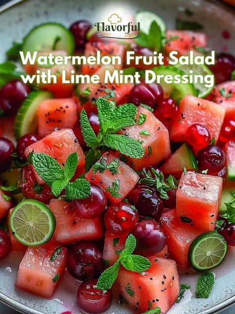 Watermelon Salad With Honey Lime Dressing, Fruit Salad With Mint, Watermelon Fruit Salad With Lime Mint, Fruit Salad Mint Honey Lime, Fruit Salad With Mint And Honey, Watermelon Fruit Salad, Wedding Diet, Green Bean Salad Recipes, Healthy Eating Diets